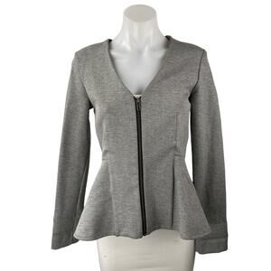 Topshop Women's Gray V-neck Zip Up Long Sleeve Peplum Coat Jacket Top Size M